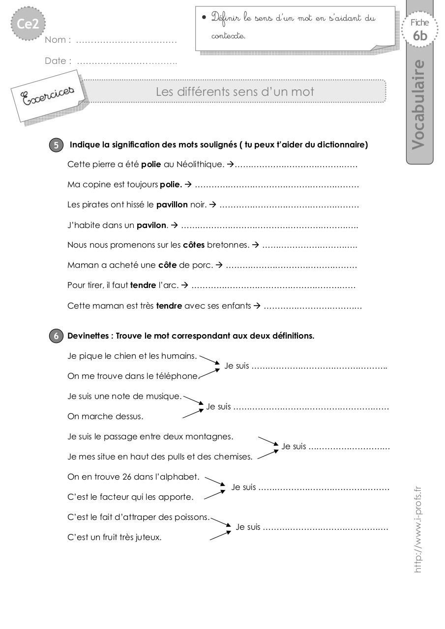 Aperçu du document ce2-exercices-sens-mot.pdf - page 2/4 ce2-exercices-sens-mot.pdf - page 2/4