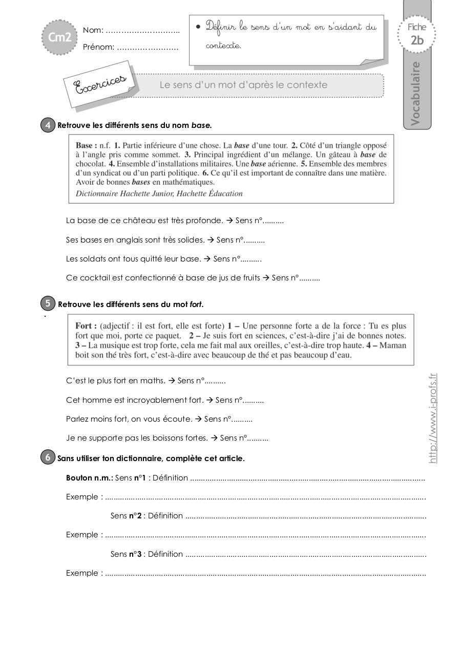 Aperçu du document cm2-exercices-sens-mot.pdf - page 2/4 cm2-exercices-sens-mot.pdf - page 2/4