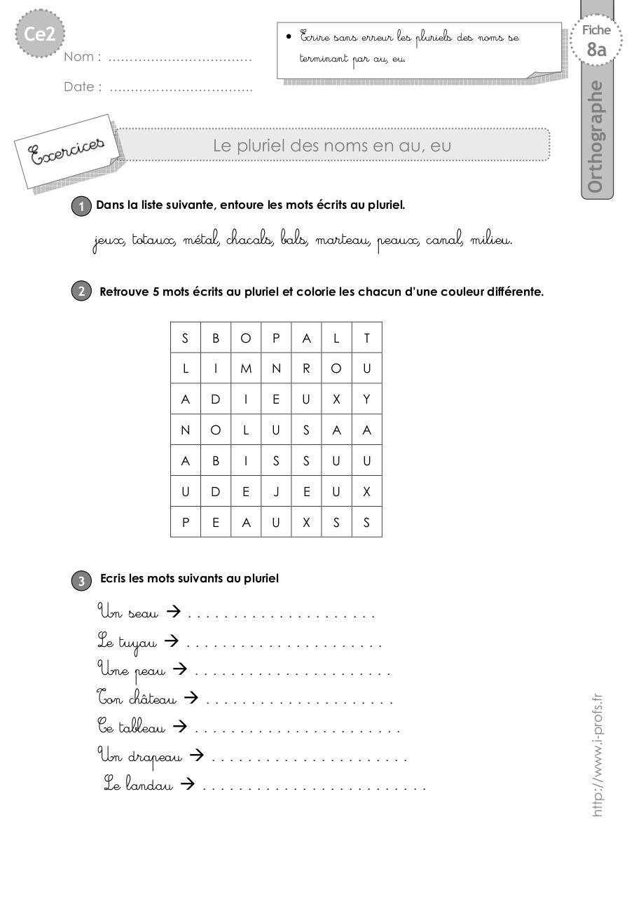 Aperçu du document ce2-exercices-pluriel-au-eu.pdf - page 1/4 ce2-exercices-pluriel-au-eu.pdf - page 1/4