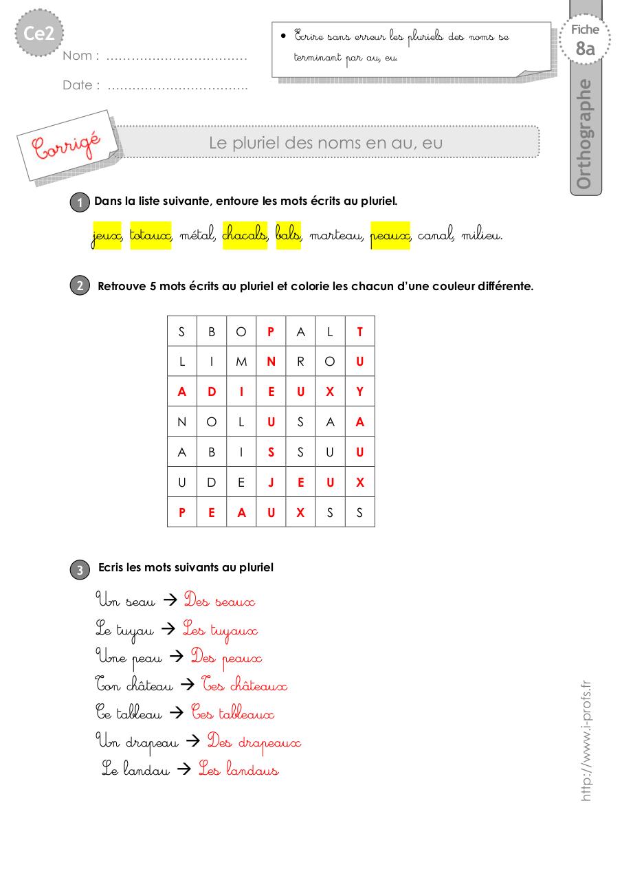 Aperçu du fichier PDF ce2-exercices-pluriel-au-eu.pdf