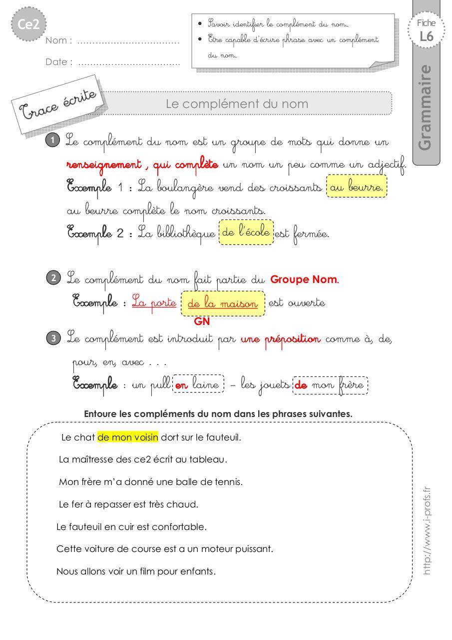 Aperçu du document ce2-trace-ecrite-complement-nom.pdf - page 1/1