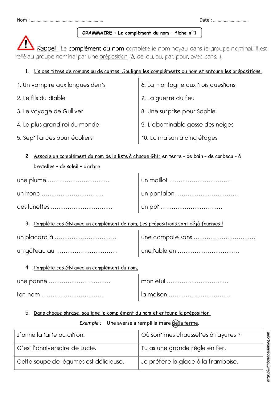 Aperçu du document compl-nom_ce2_fiches-exercices.pdf - page 1/2 compl-nom_ce2_fiches-exercices.pdf - page 1/2