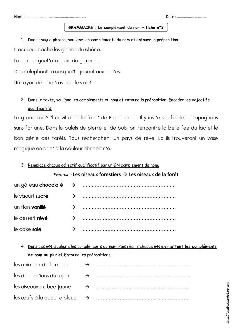 Aperçu du document compl-nom_ce2_fiches-exercices.pdf - page 2/2 compl-nom_ce2_fiches-exercices.pdf - page 2/2